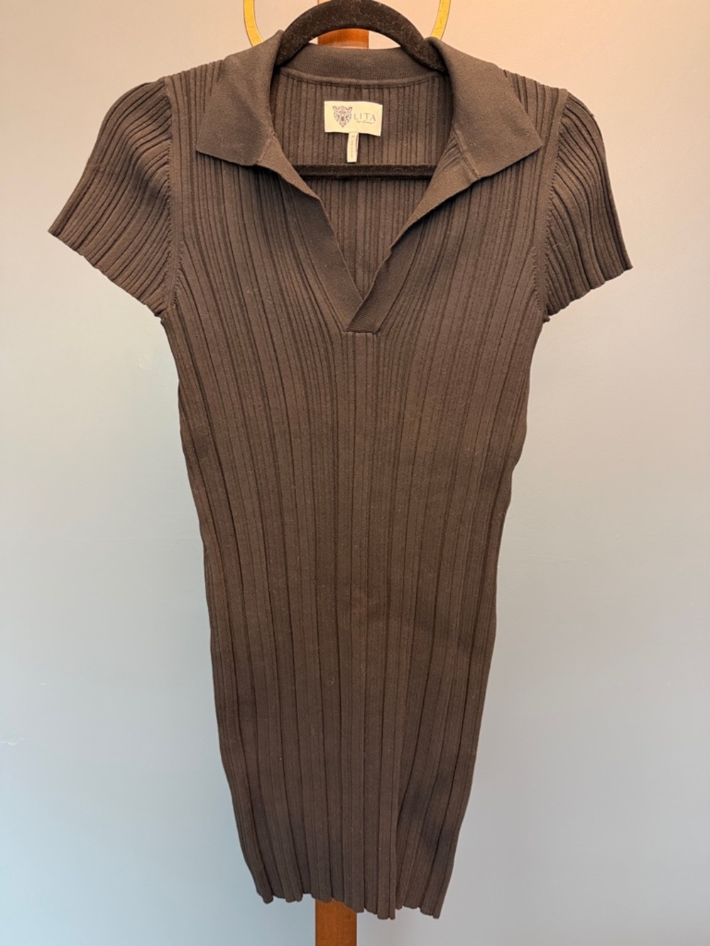 Lita by Ciara Rib Cotton Blend Black Polo Minidress